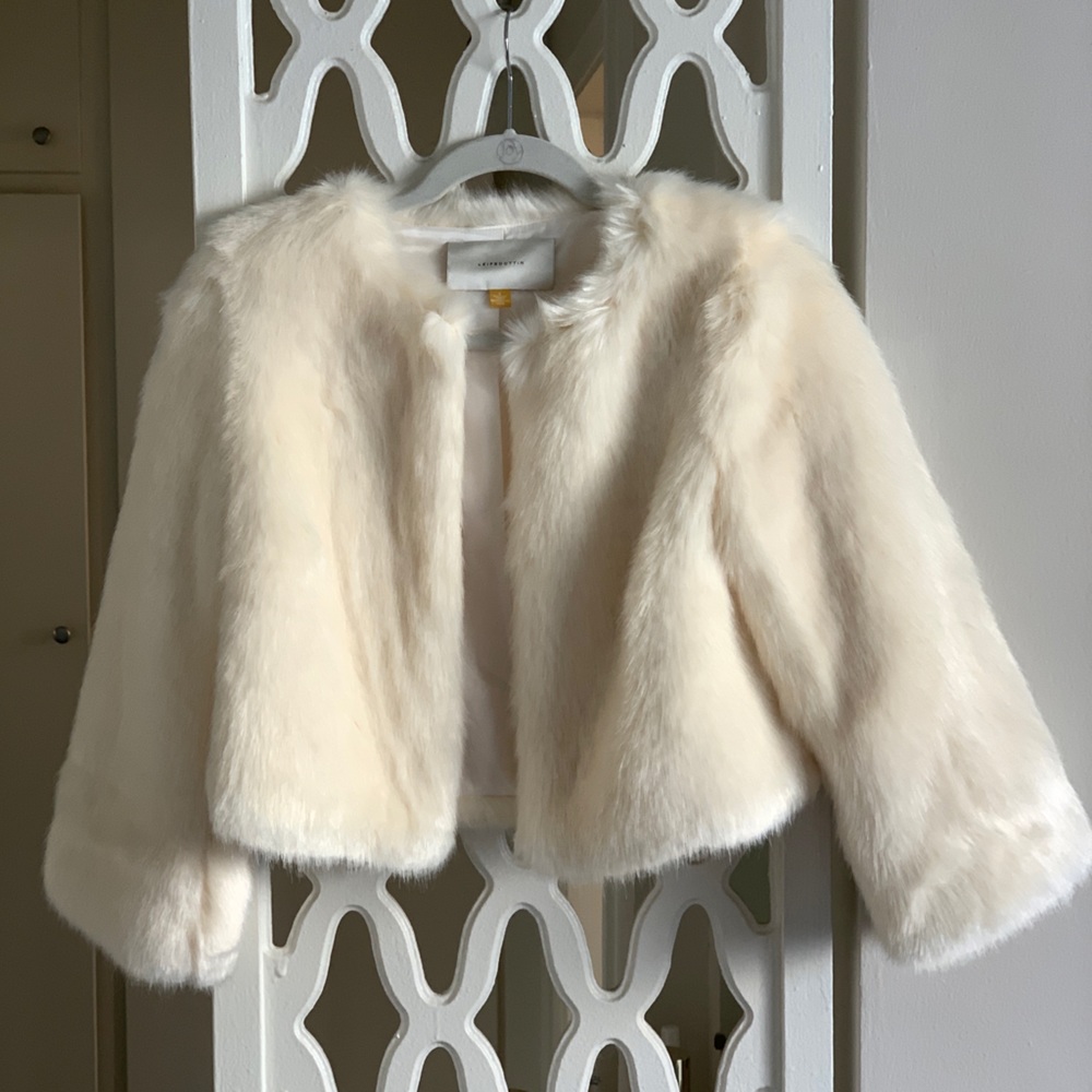 Anthropologie white faux fur jacket